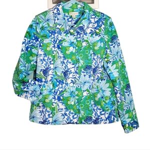Appleseed's Petites blue and green floral jacket size 16P